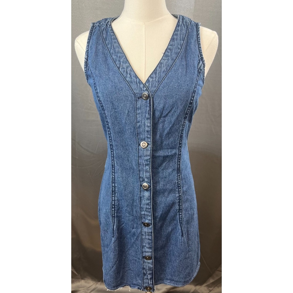Japna Blue Denim Button Front Dress Tie Back Buckle Y2K Cowgirl Sleeveless Small